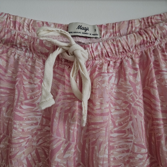 Maaji Wide Leg Side Slit Pants Pink Palm Tree Beach Resort Swim Cover Up Small - Picture 2 of 8